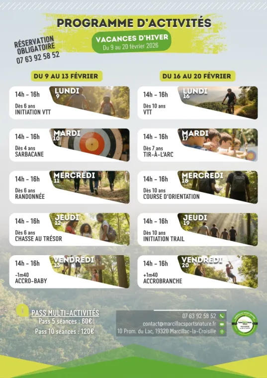 Programme d'activités, vacances d'hiver 2026 !, Marcillac-la-Croisille, Marcillac Sports Nature