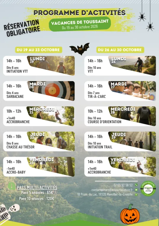 🍁VACANCES DE TOUSSAINT : LE PROGRAMME EST LÀ !🍁, Marcillac-la-Croisille, Marcillac Sports Nature
