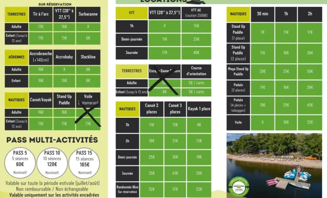 Nos tarifs , Marcillac-la-Croisille, Marcillac Sports Nature