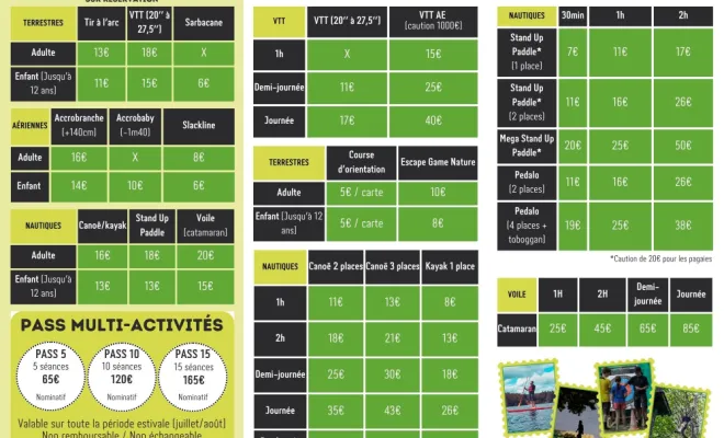 Nos tarifs , Marcillac-la-Croisille, Marcillac Sports Nature